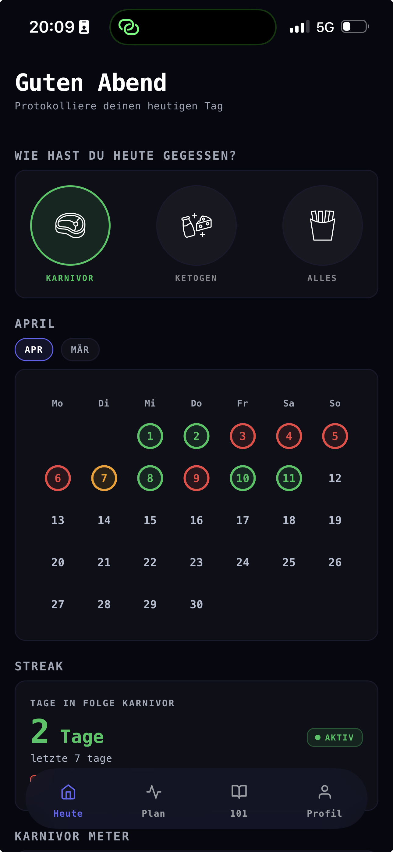 Heute-Screen der App